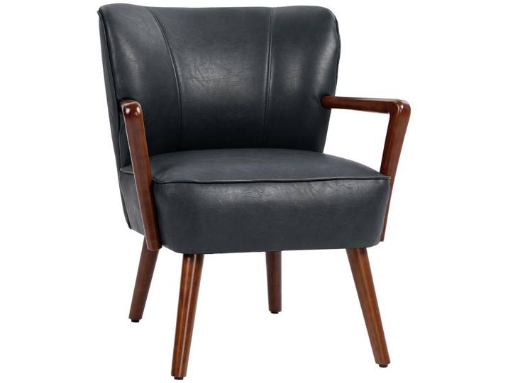 ComfortXL Sessel De-06805 breiter Sitz mit Lederoptik und Holzrahmen Schwarz, 77x80x67 cm, Wohnzimmer, Sessel, Polstersessel