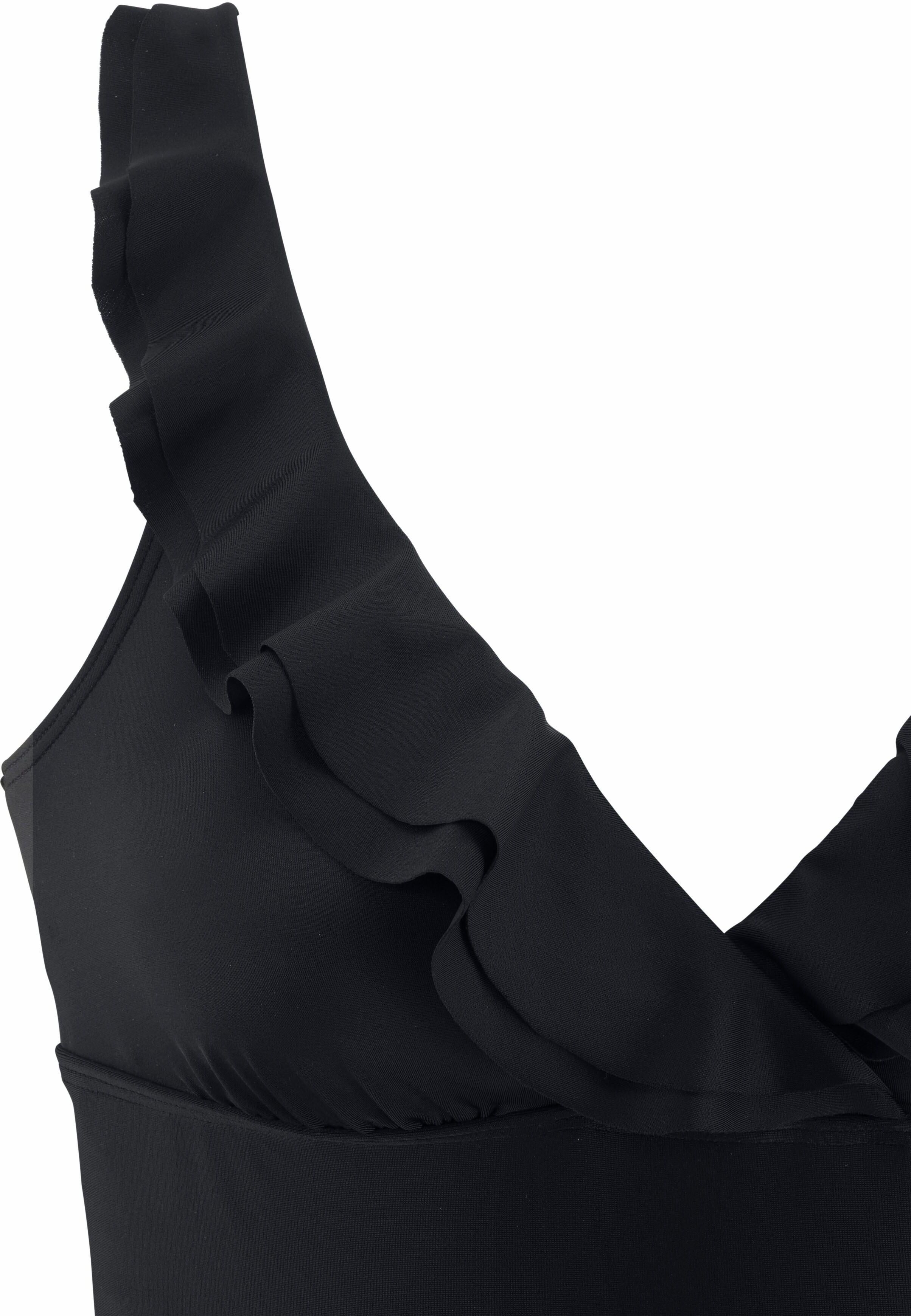 Badeanzug JETTE, Damen, Gr. 38, Cup D, schwarz, Polyamid, unifarben, Badeanzüge Badeanzug, mit eleganter Rüsche und Shaping-Effekt schwarz 38, Cup D