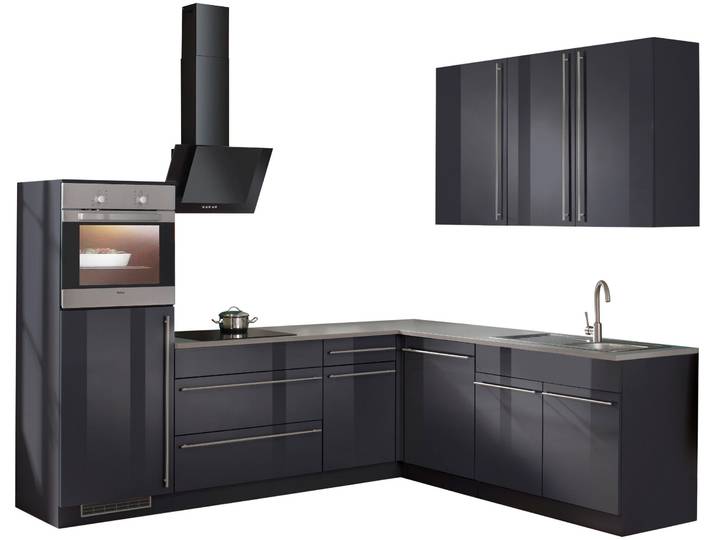 Winkelküche, Holzwerkstoff, Grau/Anthrazit, 260×220 cm, Mit E-Geräten, Chicago