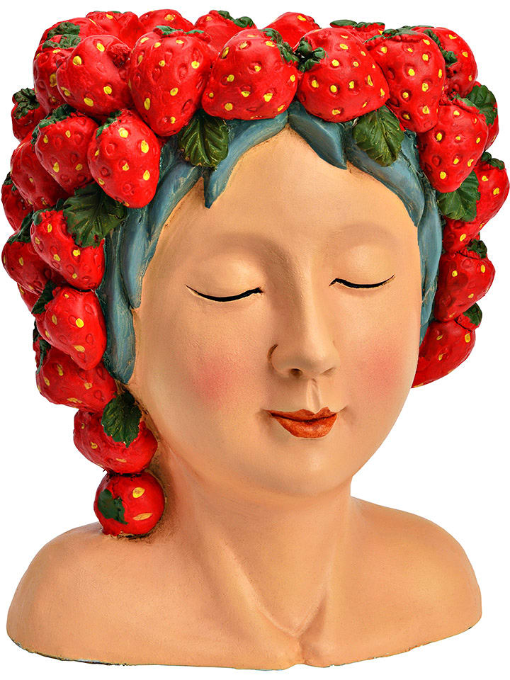 G. Wurm Blumentopf "Frauenkopf mit Erdbeeren" in Rot - (B)22 x (H)28 cm - onesize