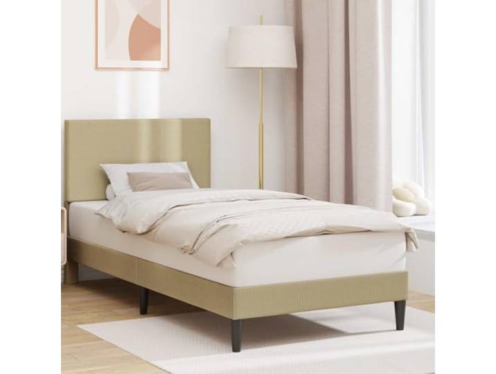 KTHLBRH Bettgestell Grau Hellgrün 90 x 200 cm Feste Latten, Bezug aus Corduroy, Rahmen aus Sperrholz, Beine verjüngt