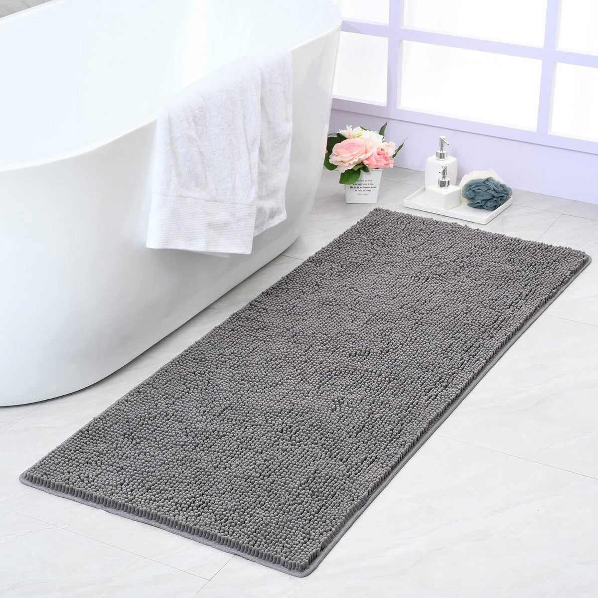 Luxe Antislip Badmat 60x120 cm - Zachte Chenille Douchemat - Zeer Absorberend Badkamerkleed