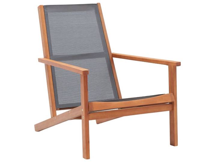 Chaise de jardin grise en bois d'eucalyptus massif et textilène noir, Table de Patio de jardin, décoration de mobilier d'extérieur