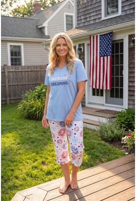 Plus Size Women's 2-Piece Capri Cotton PJ Set by Dreams & Co. in Multi American Dreaming (Size 4X) Pajamas