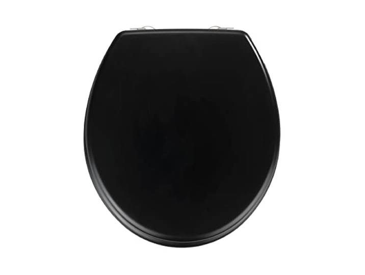 WENKO WC-Sitz Mod. Prima hochwertiger Toilettensitz Schwarz Matt Retro-Stil mit Wandpuffer rostfreier Edelstahlbefestigung Spülkastengeeignet MDF 37 x 41 cm