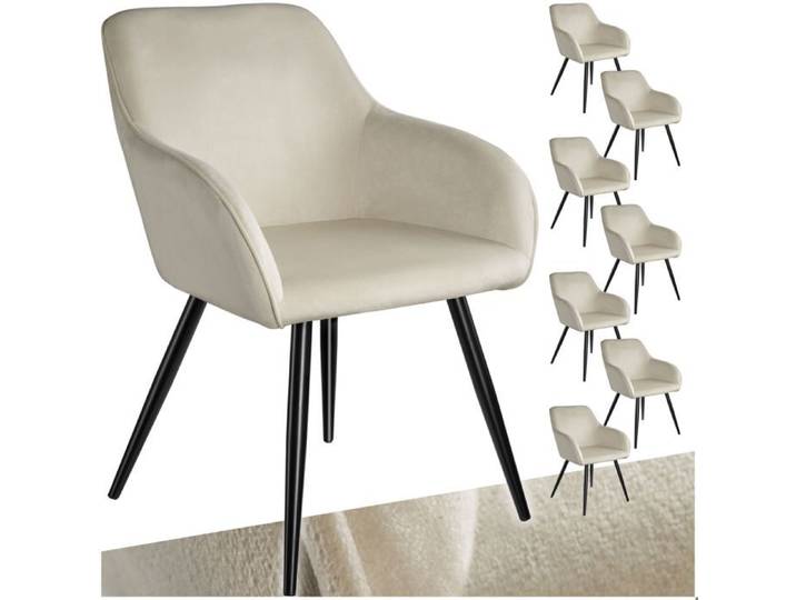 CHAISE - TECTAKE - Ensemble de 8 chaises MARILYN en cuir synthétique siège rembourré aspect velours - Crème/Noir