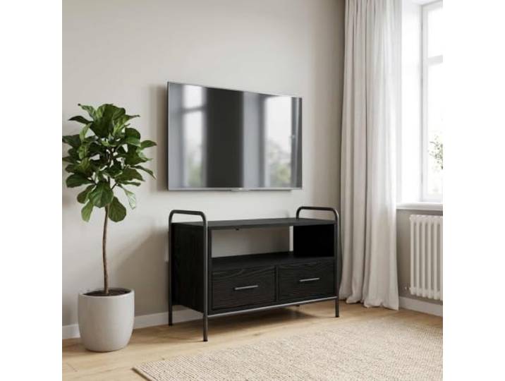 Favemtsl TV-Schrank 67,5x33x50 cm Lowboard Schwarz Eichen-Optik Kompakte Fernsehbank für Wohnzimmer und Schlafzimmer, stabiler Stahlrahmen trägt verlässlich bis zu 60 kg.