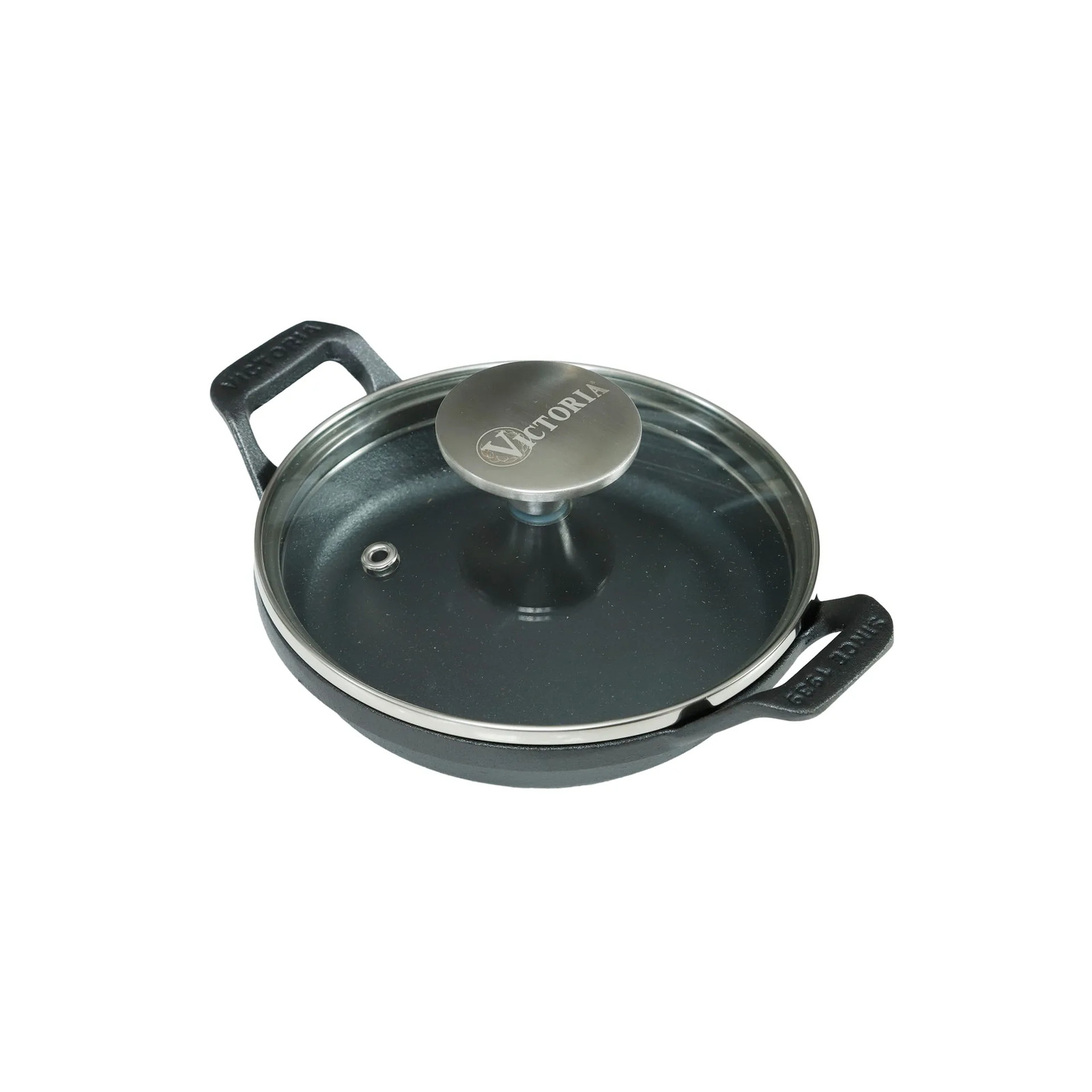 Victoria mini ronde gietijzeren braadpan met glazen deksel, pre-seasoned, Ø 14 cm