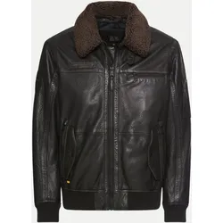 Pilotenjacke aus Leder mit abnehmbaren Fellkragen Schwarz XXL