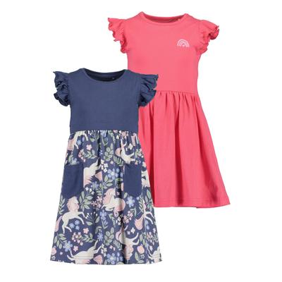 Jerseykleid BLUE SEVEN "2er Pack Mädchen Kleider mit Einhorn", Mädchen, Gr. 104, bunt (m001, multipack 1), 100% Baumwolle, normal, Rundhals, Kleider Jerseykleid