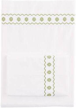 Petite Fleur Embroidered Sheet Set - Sage, Queen - Ballard Designs