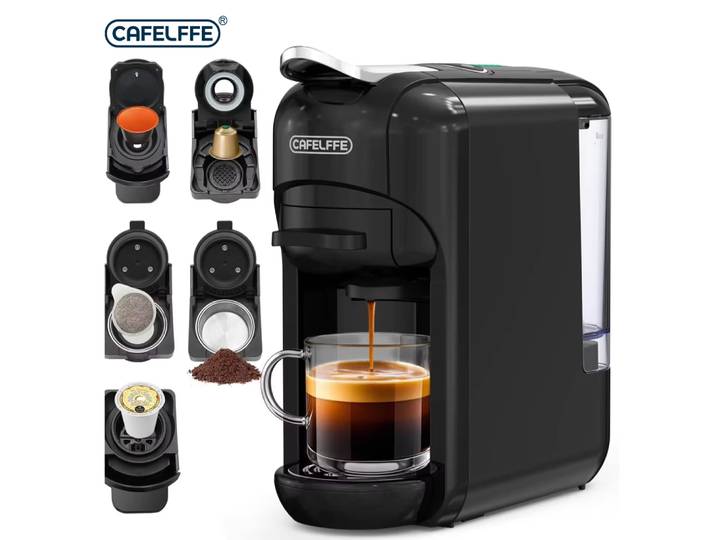 Machine à café à capsules 5-en-1 CAFELFFE, 19 bars, infusion chaude/froide, cafetière compacte pour dosettes K-Cup/Nes Original/DG/ESE et café moulu