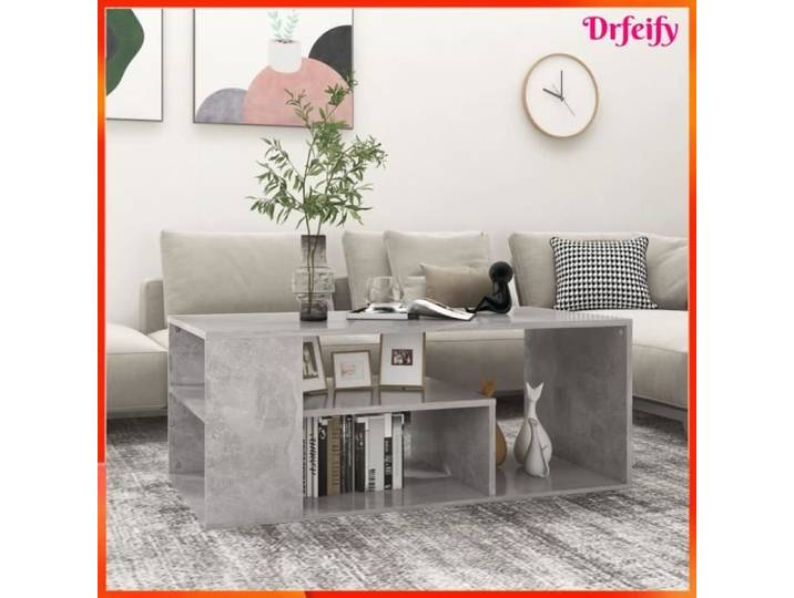 Table basse - Ayhao - 100x50x40 cm - Gris béton - Aggloméré - Design contemporain