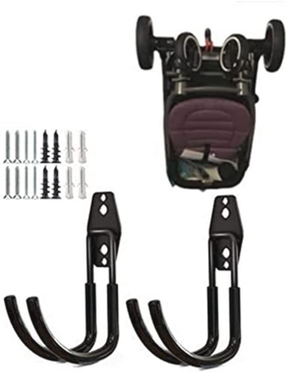 Kinderwagen Hanger 2 Stuks Zwart - Zware Belastbare Garage Gereedschap Opslag Haken