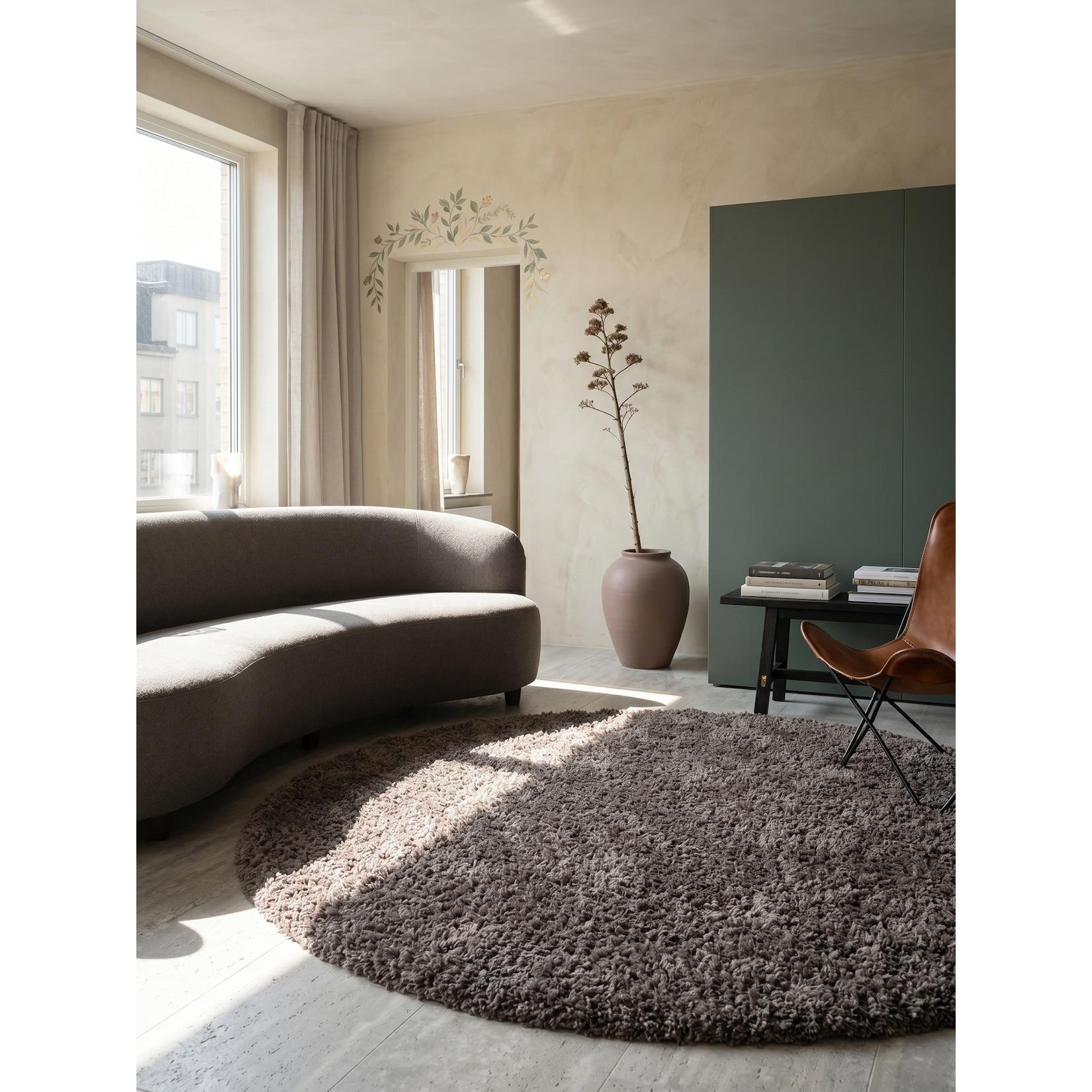 Hochflorteppich RHEIN, einfarbig, aus Polypropylen, Taupe, Ø 200 cm