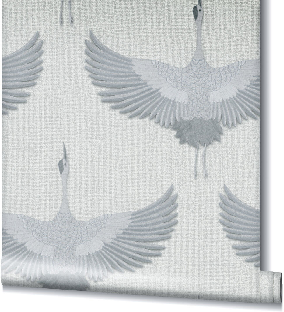 Marlow Home Co. Amariyana Collection Textured Stork Design Wallpaper Roll Silver 1,005cm L