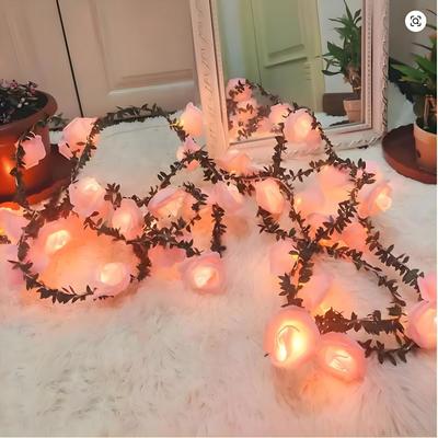 Trendy Discount Goods Battery Operated LED Rose String Lights, Christmas Decorations Artificial Ivy Garland For Weddings And Valentine's Day pink Rose warm White 20 Leds