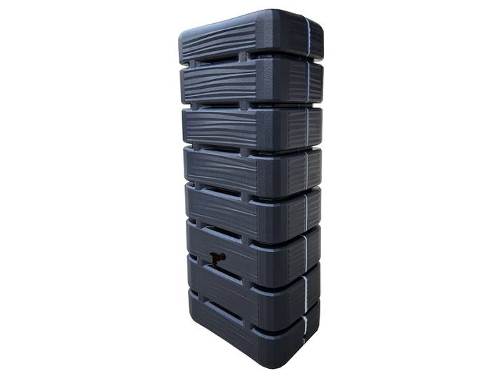 Récupérateur à eau Dune 320 l anthracite complet avec niveau, couvercle, robinet, fixation murale et kit raccord
