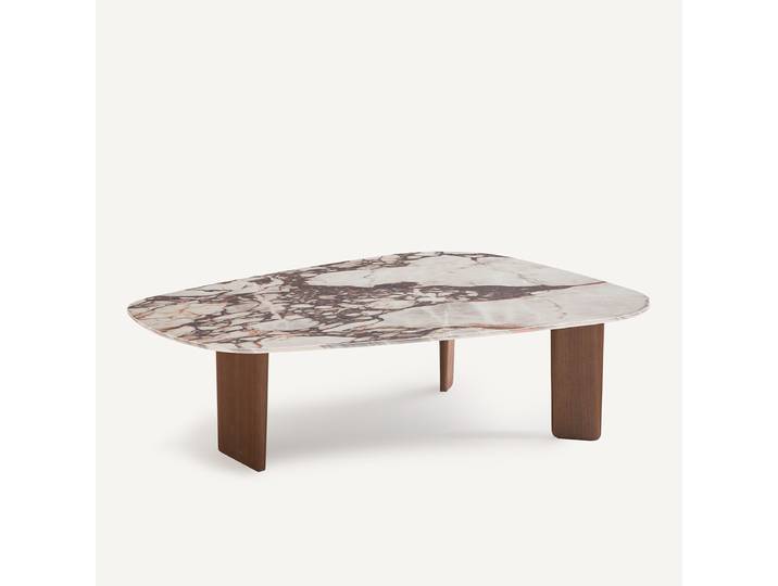AM.PM Table basse, en céramique effet marbre et plaqué noyer, DOLMENA Beige Céramique Marbre Brique