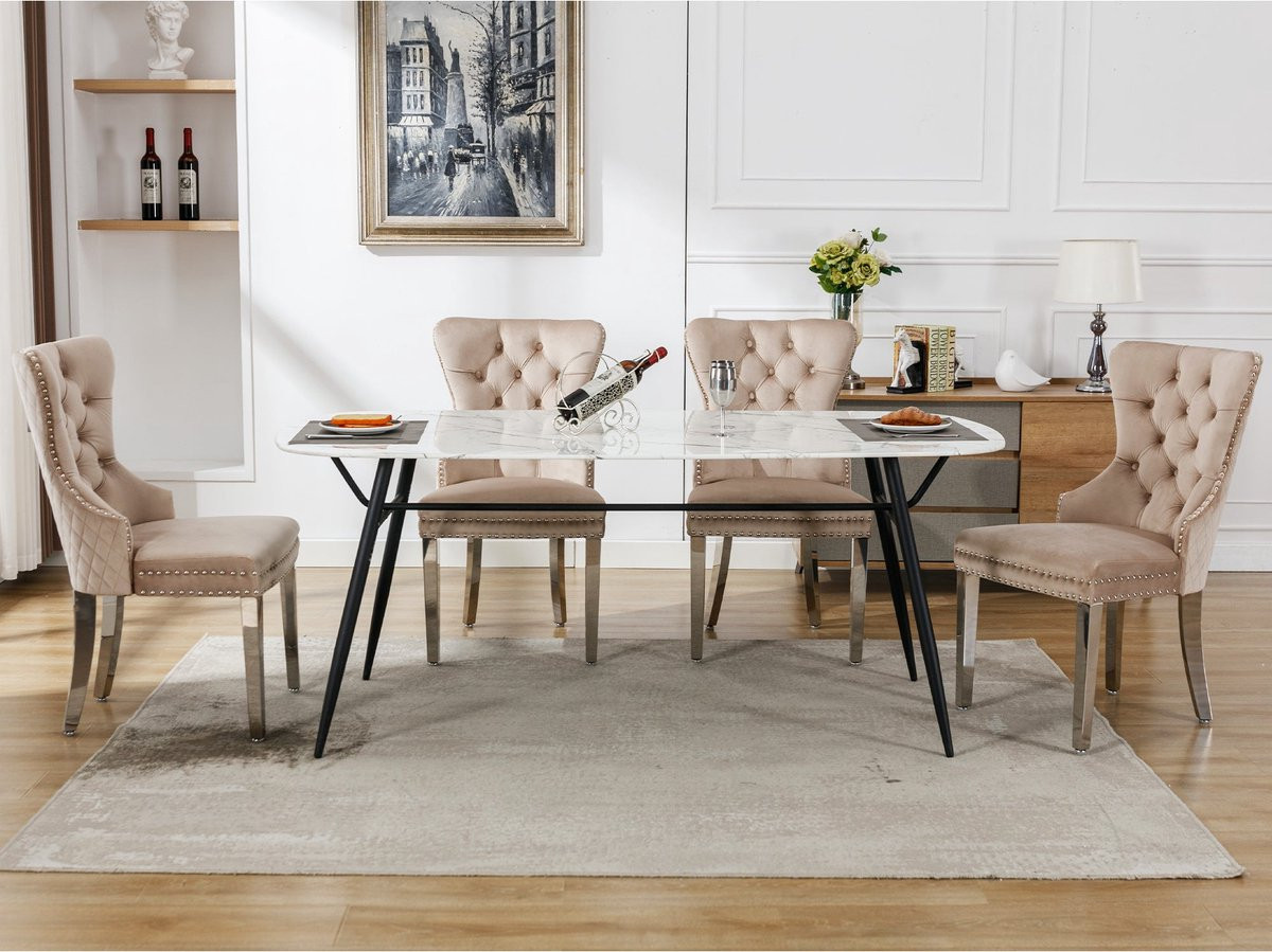 Merax Set van 4 Luxe Eetkamerstoelen – Beige