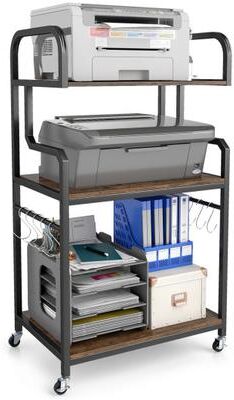 Costway 3-Tier Rolling Printer Stand Home Office Large Printer Cart with Storage Shelves-Rustic Brown
