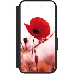 Nivocase Klapphülle für Samsung Galaxy S22 Handyhülle aus Kunst Leder NIVOflip schwarz Blume Mohnblume (Samsung Galaxy S22), Smartphone Hülle, Schwarz