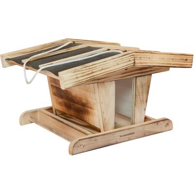 Vogelhaus WINDHAGER "Chalet, Vogelfuttersilo aus robustem Massivholz", braun (natur, geflammt), B:38cm H:23,5cm T:29cm, Massivholz, Tierhäuser, Futterstation inkl. Aufhängung, Füllvolumen ca. 2,75 Liter