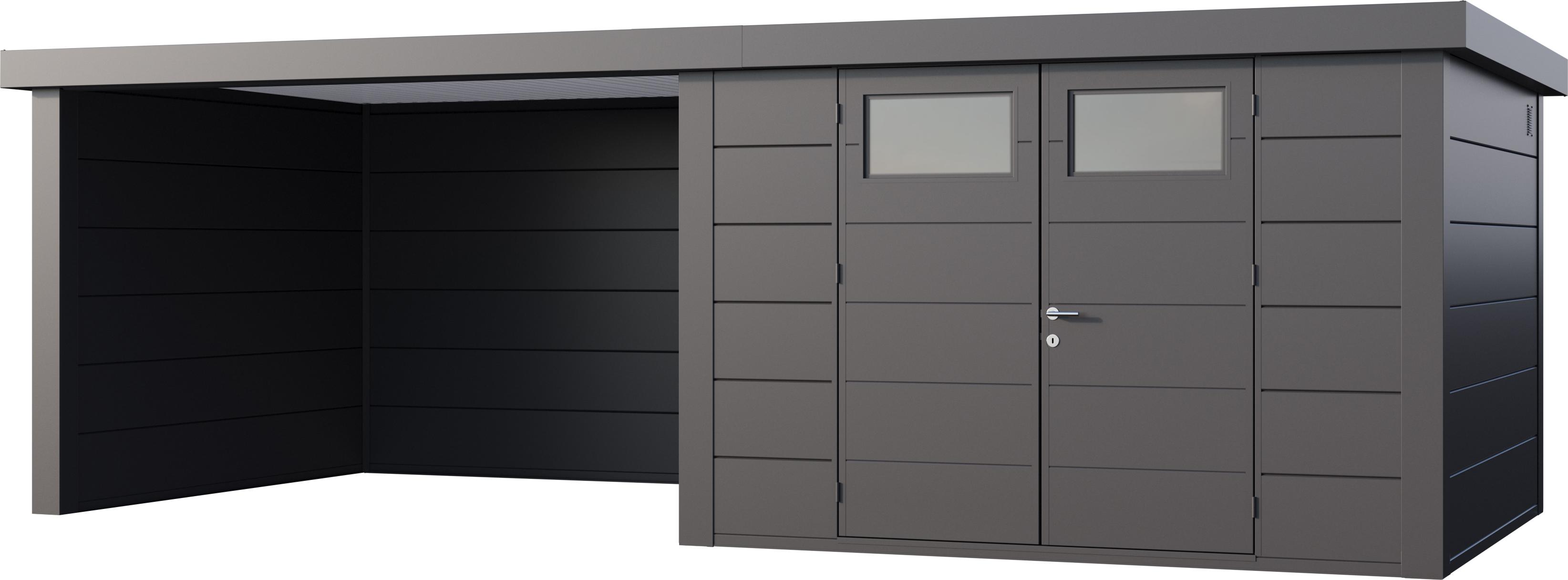 Telluria Metallgerätehaus Classico 3030 mit Lounge Anbau granitgrau/anthrazit Lounge-Anbau links