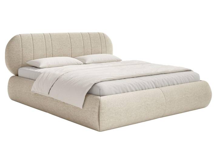 Selsey Asmelio - Lit rembourré avec table de nuit\, sommier à lattes\, beige\, 140x200 cm