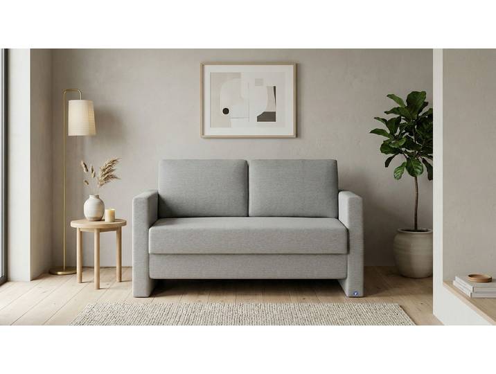BRUNO Schlafsofa 120cm in Hellgrau Schmal stabiles Massivholz & Boxspringkomfort