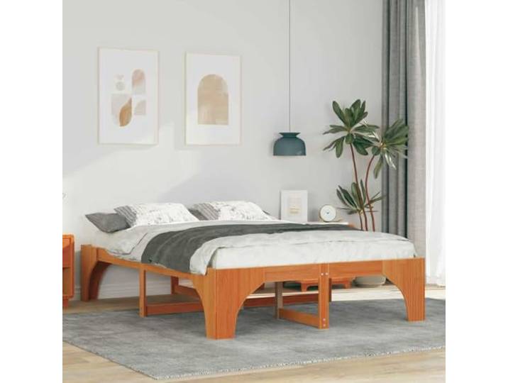 RJPLMFV Bettgestell, Kiefernholz, massiv, Braun, 160 x 200 cm Lattenrost inklusive, modernes Design, pflegeleicht, modernes Schlafzimmer
