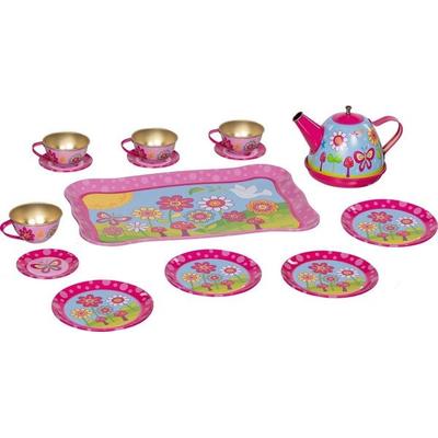 Teeservice aus Blech Funky Flowers