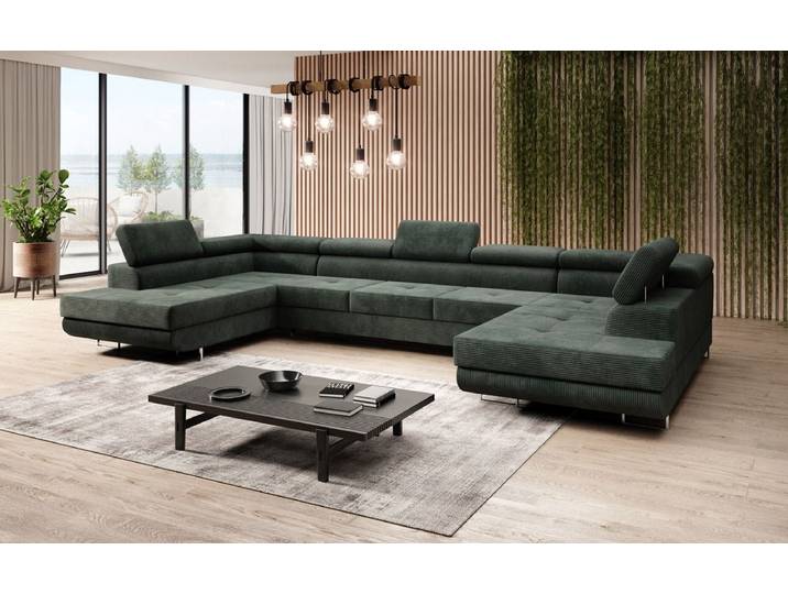 Designer Sofa Taormina mit Schlaf- und Klappfunktion in Cord - Beige - Cord - Luxusbetten24
