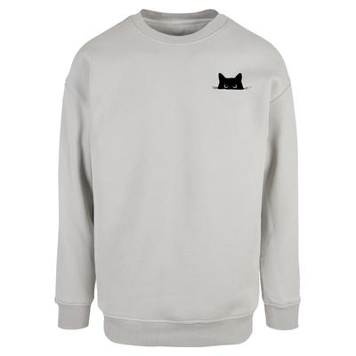Rundhalspullover MERCHCODE "Merchcode Halloween - Cat Crewneck", Herren, Gr. L, lightasphalt, 65% Baumwolle, 35% Polyester, mehrfarbig, oversize, ohne Ausschnitt, Pullover Rundhalspullover