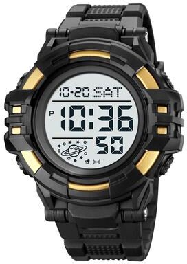 Everyday Crate SKMEI 2003 Digital Sports Watch 50M Waterproof Mens Watch With Dual Time Countdown And EL Backlight gold White Machine