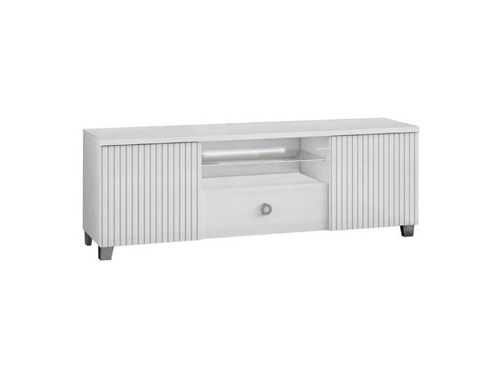 MARIKA - Meuble TV 2 Portes Laqué Blanc avec Leds