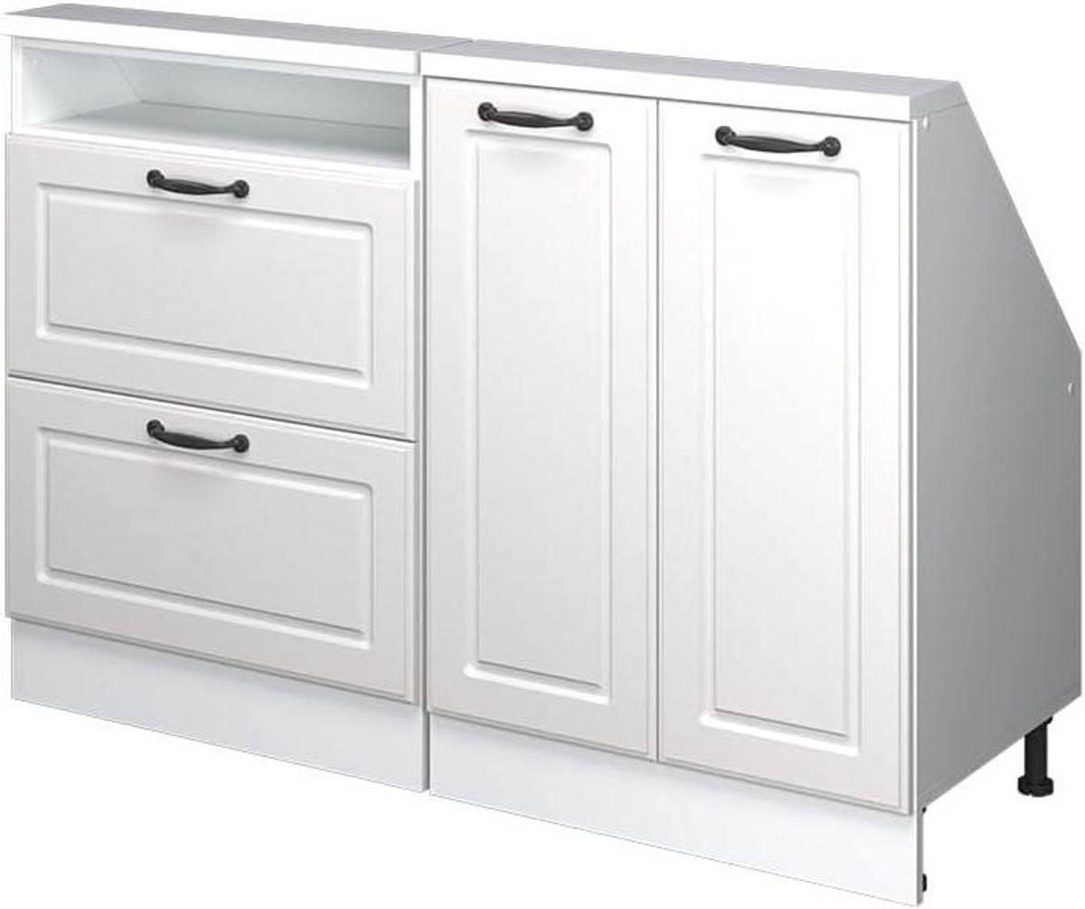 Wit Landhuis Keukenkast voor Schuine Wand - Hoekopbergkast - Breedte: 120 cm