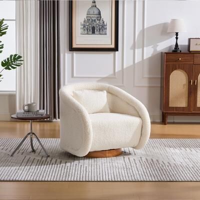 "GDFStudio - 30.71"" Modern Velvet Pumpkin Shaped 360° Swivel Rubber Wood Accent Chair"