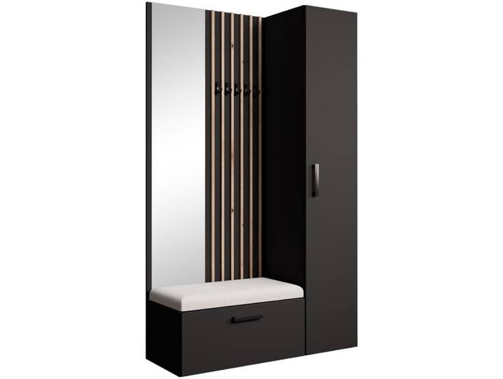 Dressing lamelles + armoire haute, noir+beige, 121x203