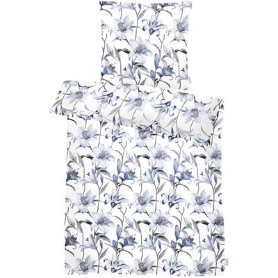 Bettwäsche APELT "Lilia", blau (delfter blau), B/L: 155cm x 220cm, 1 Stk., 1 Stk., Satin (Bio-Baumwolle), B/L: 80cm x 80cm, 2 Stk., Satin (Bio-Baumwolle), Obermaterial: 100% Baumwolle, Bettwäsche, Bettwäsche, Königs-Lilienblüten