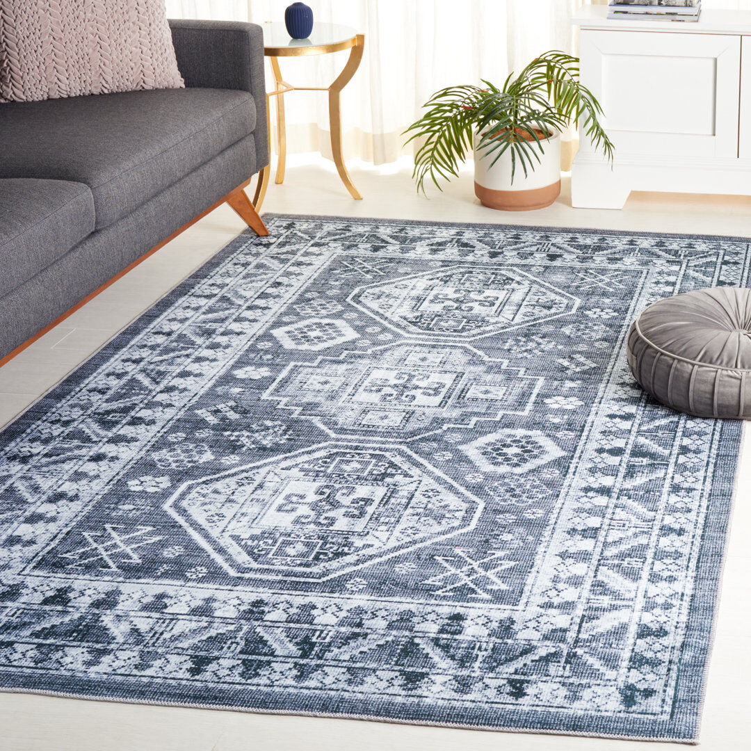 Blue Elephant Arizona Legacy Machine Washable Non-Slip Area Rug In Ivory & Grey Grey;Ivory;Blue Rectangle 152 x 244cm