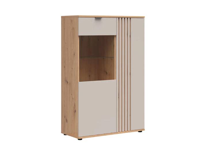 Petits-meubles Vitrine Ezra Kaschmir, Holzwerkstoff, 90x137.5x40 cm, Esszimmer, Vitrinen, Vitrinenschränke