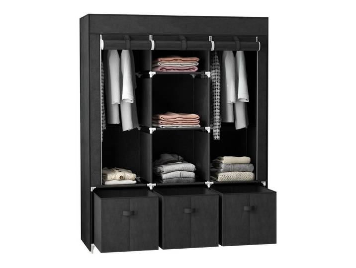 FELIXLEO Stoffschrank Stoffschrank, Faltschrank, 3 Schubladen, 125x43x162,5 cm, schwarz