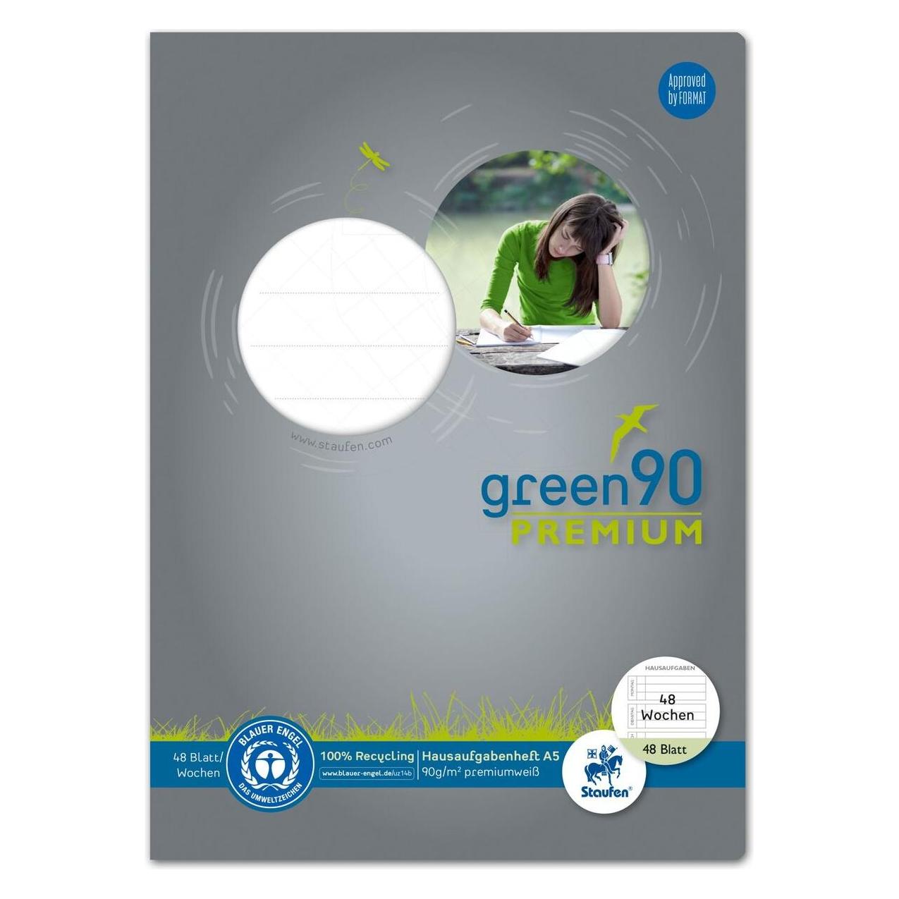 Staufen Hausaufgabenheft green Lineatur SL liniert DIN A5 Rand rundum, 48 Blatt (A5, Speziallineatur, Weicher Einband) (040788003)