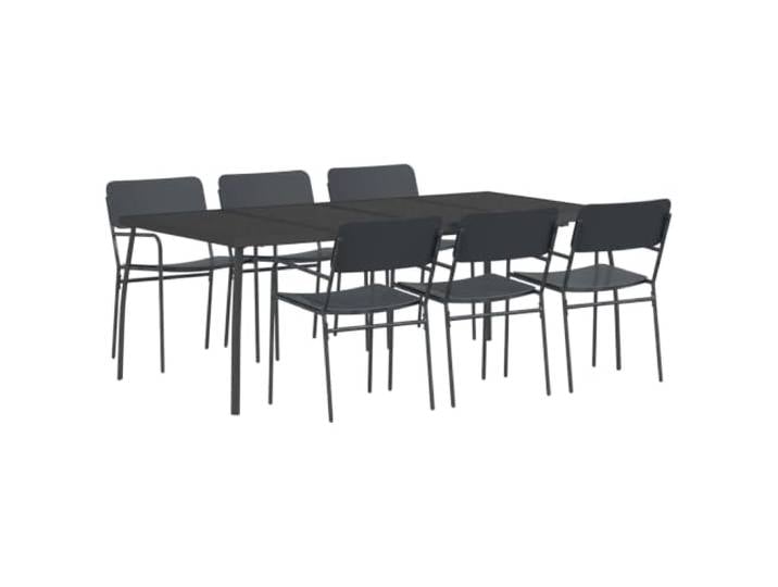 7-teiliges Esszimmer-Set, Anthrazit, aus Stahl, mit Netz-Tisch und 6 Netzdesign, gebogene Armlehnen, pulverbeschichtete Füße, Verwendung im Freien, einfache Montage