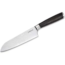 Böker Meisterklinge Damast Santoku, Küchenmesser, Silber, Braun