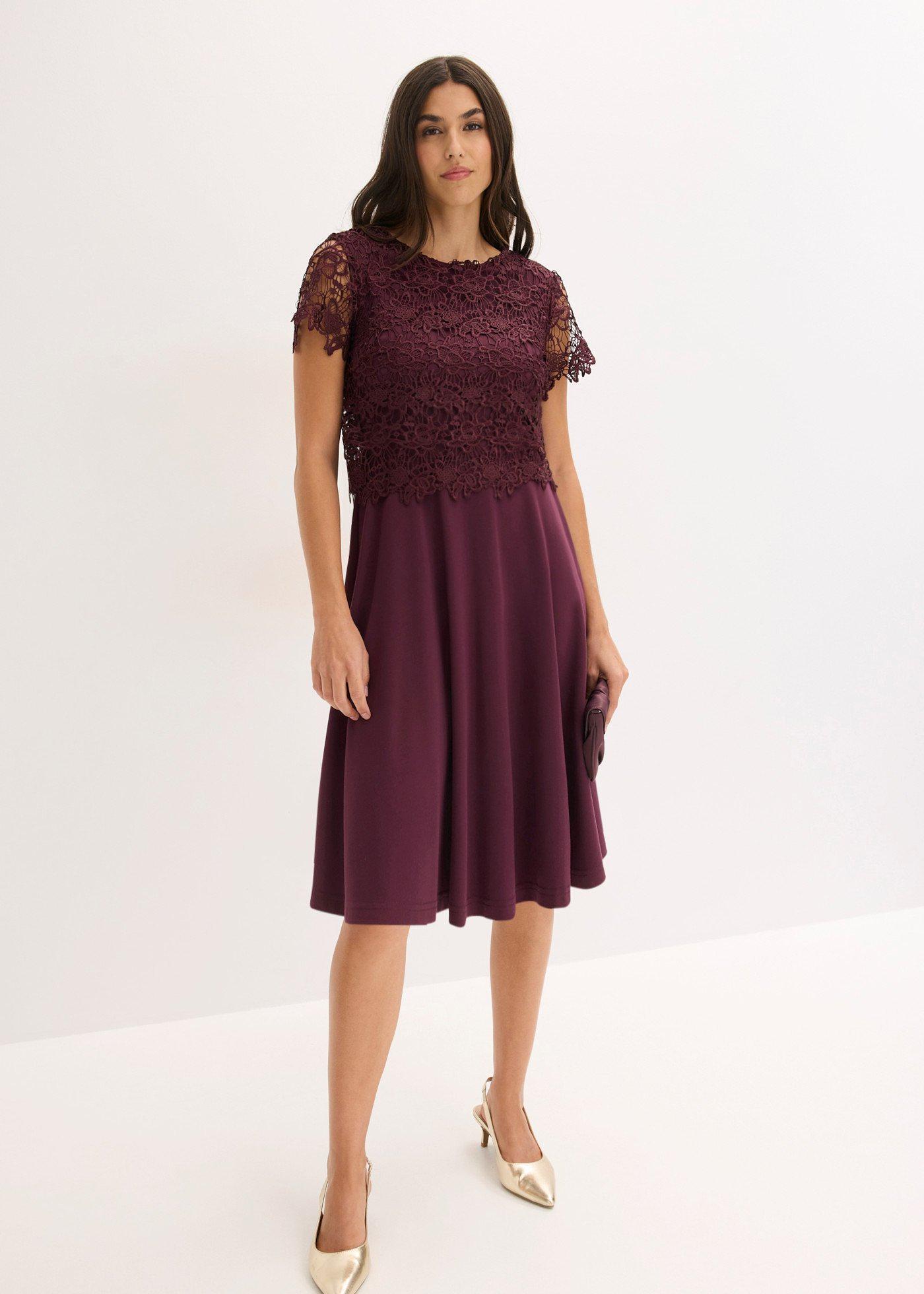 bonprix Midikleid mit Spitze, rot, Gr.42, Elegant und feminin: Midi-Kleid mit Spitzen-Oberteil und ausgestelltem Rock