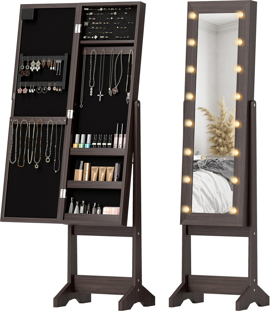 Lark Manor HOMCOM Freestanding LED Mirrored Jewelry Cabinet Dark Brown Manufactured Wood, Glass 136cm H X 36cm W X 30cm D