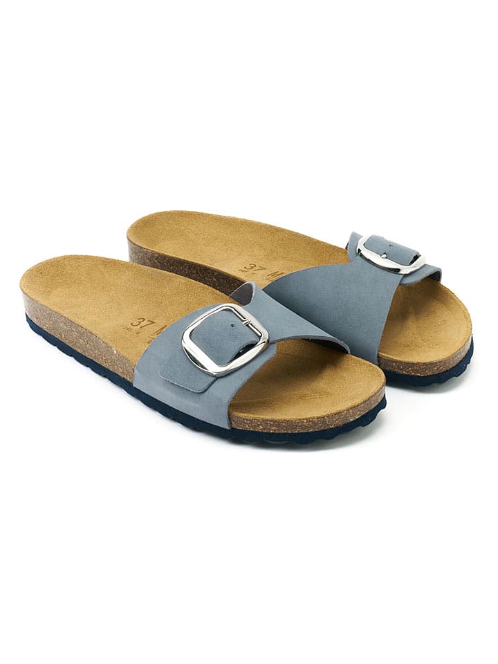 Mandel Leder-Pantoletten "Agata" in Hellblau - 37