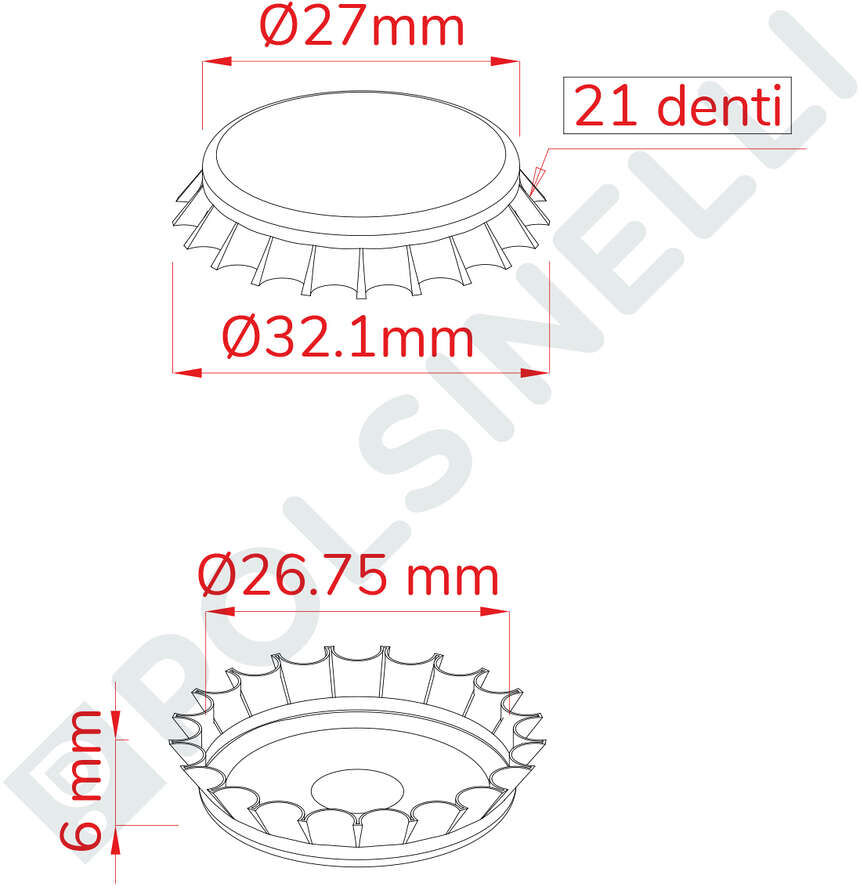 Polsinelli Bouchon couronne rouge ⌀26 (200 pcs)